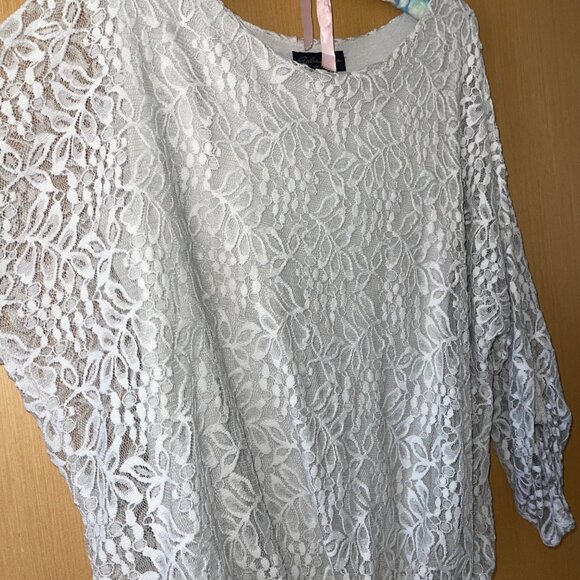 Gabriella Womens Top One Size Gray Lined Lace Long Sleeve Casual matching scarf - Picture 11 of 12